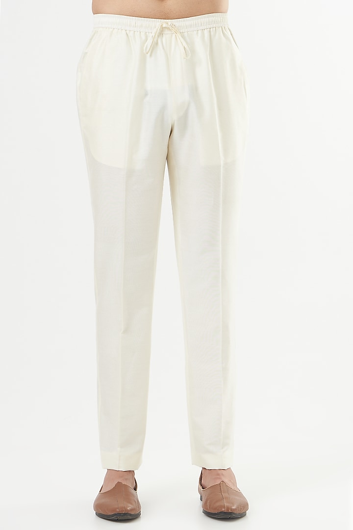 Off-White Katan Silk Pant Set by PAWAN SACHDEVA